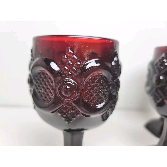 Vintage CAPE COD Set of 4 AVON Cranberry Ruby Red Glass Small GOBLET Wine 4.5” - Picture 6 of 6